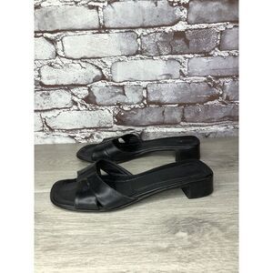 Hobbs Marilyn Anselm Black Leather Open Toe Strap Slides Heel Sandals Women 38.5